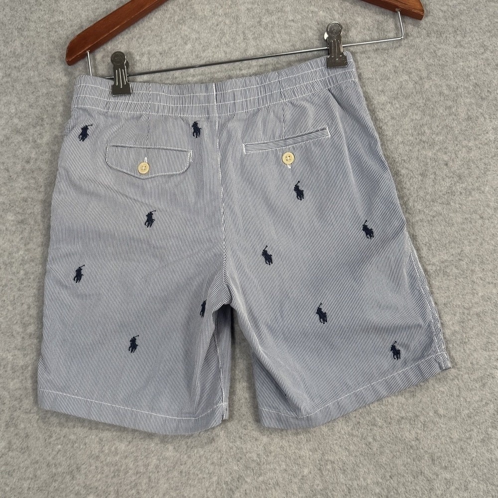 Polo Ralph Lauren Boys Seersucker Shorts Sz 14 Blue Stripe Embroidered Pony - Picture 2 of 15